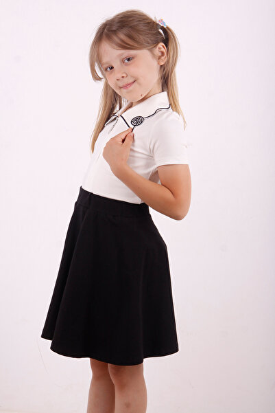 Toontoy Cat Embroidered Girl's T-Shirt - Zippered Collar