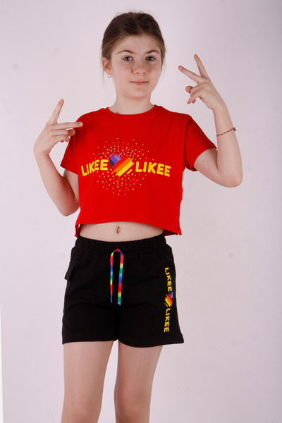 Toontoy Set de pantaloni scurți Likee cu imprimeu Pocket pentru fetiță