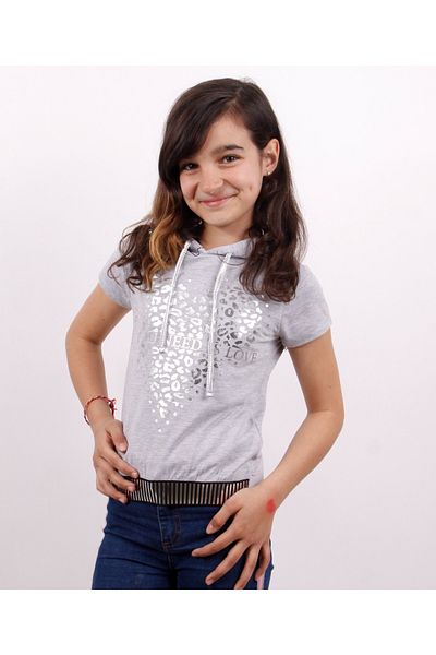 Toontoy Girl's Foil Printed Hooded T-Shirt