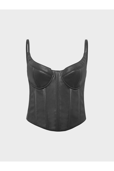 RİVUS Vegan Leather Bustier - Black