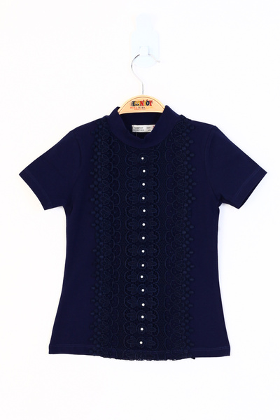 Toontoy Tricou pentru fetiță cu dantelă în față și detaliu perlat