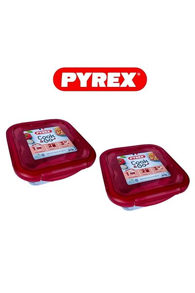Pyrex طبق تخزين مربع من Cook & Go بسعة 800 مل - عبوة من قطعتين - محكم الغلق، آمن للاستخدام في الفرن والميكروويف