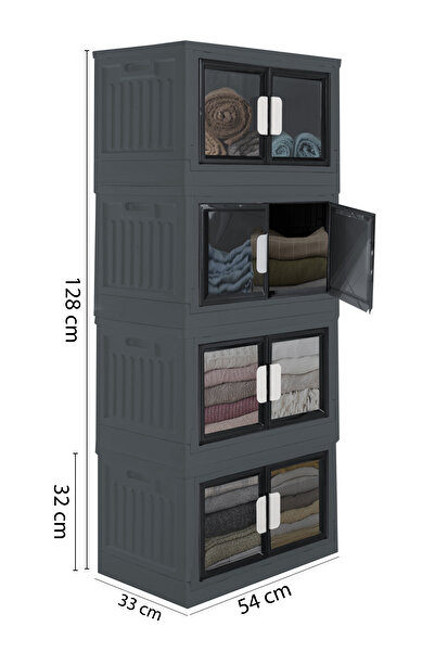 Trend Maison 4'lü Portatif Çok Amaçlı Tekerlekli Modüler Katlanabilir Dolap Banyo Mutfak Organizer Saklama Kutusu