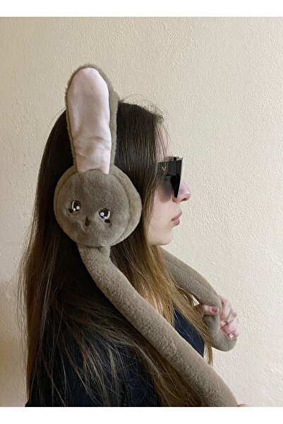 bilben Unisex Kahverengi Hareketli Oynar Kulaklı Kışlık Peluş Tavşan Kulaklık - Yeni Yıl Hediyesi