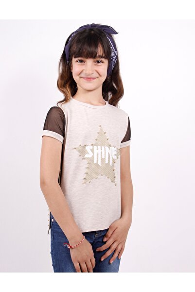 Toontoy Star Printed Girl's T-Shirt - Mesh Sleeve
