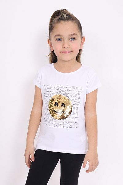 Toontoy Smiling Face Sequin Girl's Embroidery T-shirt