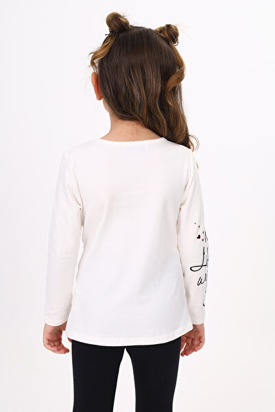 Toontoy Girl's Chest Sequin Bow Embroidered T-Shirt