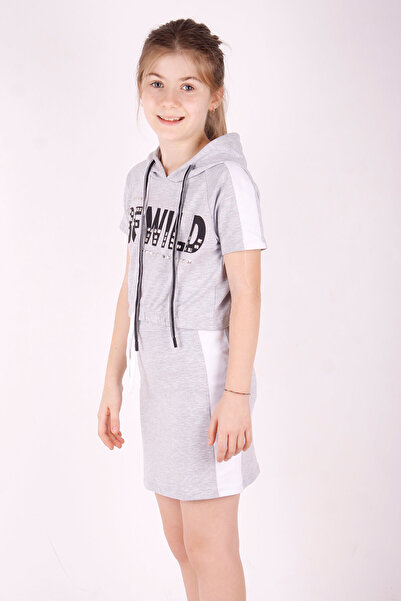 Toontoy Girl's Hooded Be Wild Printed Skirt Suit