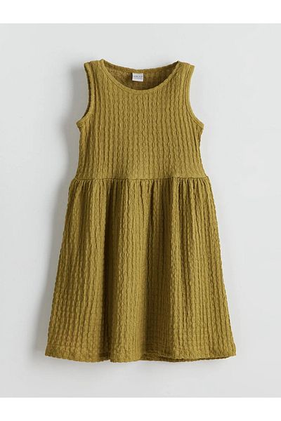 LC Waikiki Lcw Eco Beige Crew Neck Girls' Dress