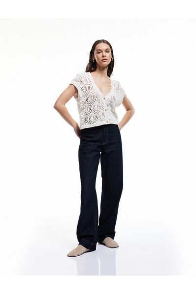 Koton Openwork Sleeveless Buttoned V-Neck Sweater Cardigan