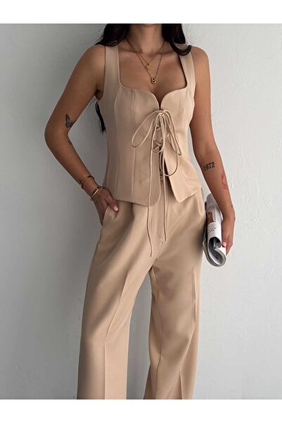 ZF BUTİK Set aus Weste und Hose aus Premium-Stoff – Schnürung vorne