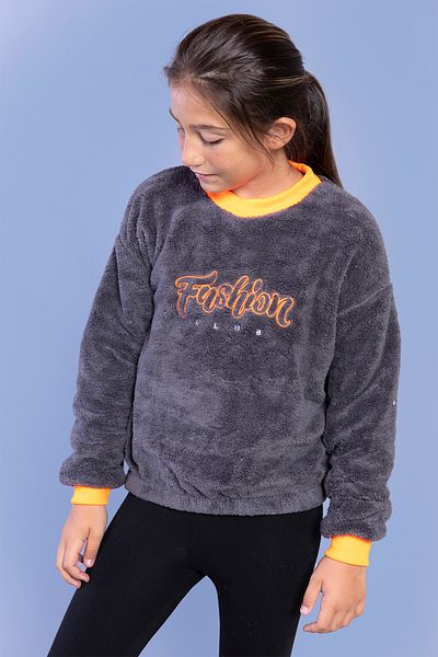Toontoy Girl's Plush Embroidered Sweatshirt