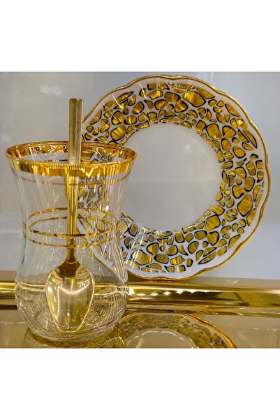 DUKKANI ISTANBUL Set of 6 Gold Gilded Tea Cups - with Spoon