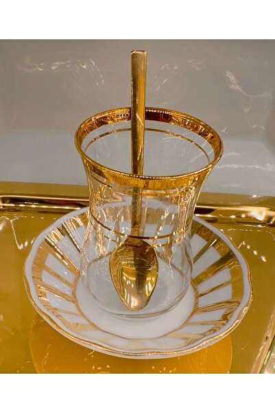 DUKKANI ISTANBUL Set of 6 Gold Gilded Tea Cups - with Spoon