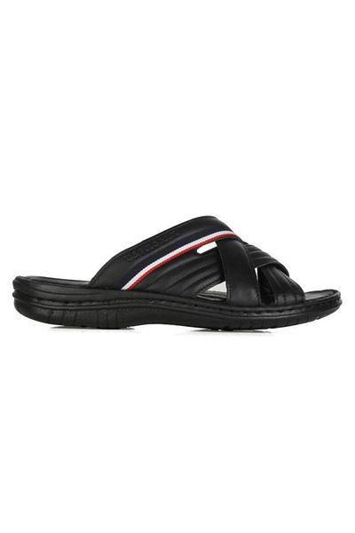 U.S. Polo Assn. Πραγματική δερμάτινη μαλακή σόλα Ελαφριά ανατομική καθημερινή μαύρη ανδρική παντόφλα Delmar