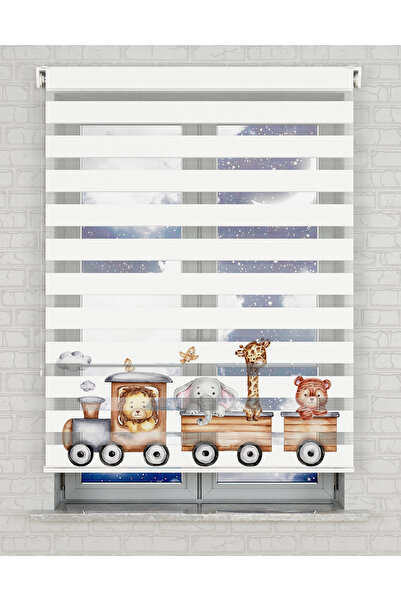 AD Home Kahverengi Tren ve Sevimli Hayvanlar Baskılı Zebra Perde - Gece Gündü...