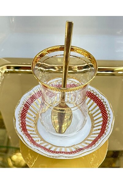 DUKKANI ISTANBUL Set of 6 Gold Gilded Tea Cups - with Spoon
