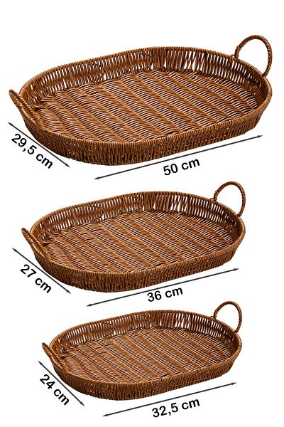 Porsima 708-C Oval Set of 3 Wicker Baskets and Trays - Decorative Home Kitchen Organizer