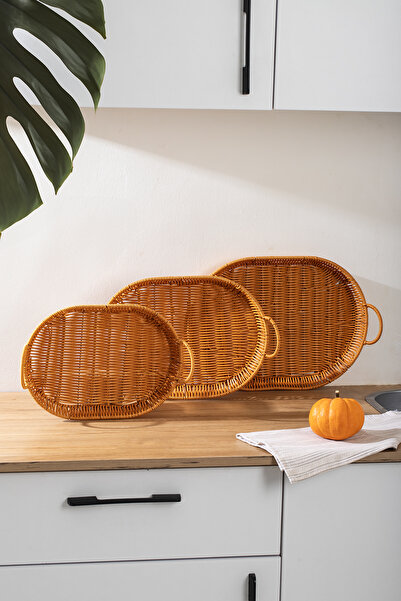 Porsima 708-D Oval 3-Piece Wicker Basket Set - Home and Kitchen Organizer Tray with Handles