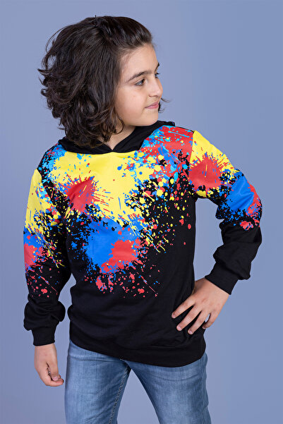 Toontoy Цветна суитшърт с качулка и спрей печат за момчета