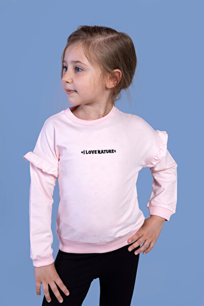 Toontoy Hanorac brodat pentru fete tricou - mâneci cu detaliu cu volane