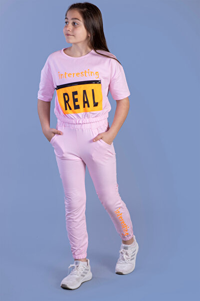 Toontoy Κοριτσίστικο - Σετ αθλητικής φόρμας με τύπωμα Crop με λεπτομέρεια τσέπης