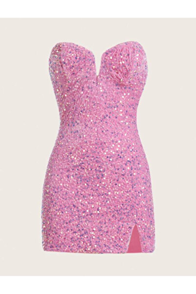 La Saade Y2k Coquette Pembe Pullu Straplez Prenses Mezuniyet Düğün Gece Elbise