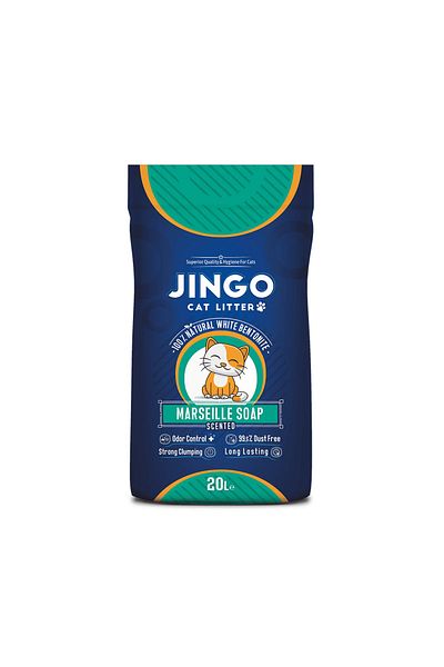 Jingo رمل قطط طبيعي أبيض معطر برائحة الصابون من بنتونيت - 20 لتر