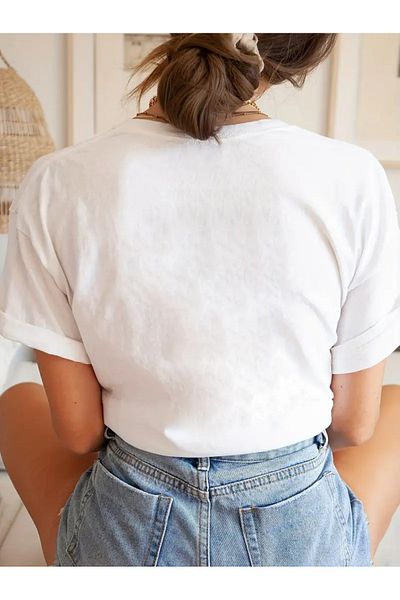 WOODROFFE Tricou oversize casual pentru femei cu imprimeu fluture