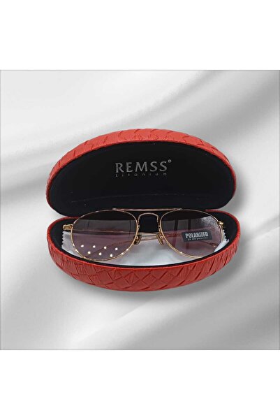 Safari Remss Güneş Gözlüğü Kılıfı Kırmızı Sert Baklava Desenli, Premium Ithal...