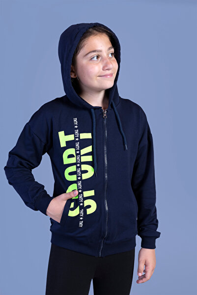 Toontoy Cardigan B cu imprimeu pentru fetiță cu glugă cu detaliu de buzunare ...