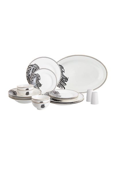 HIC Porcelain Dinner Set With Black and Gold Design 19 piece