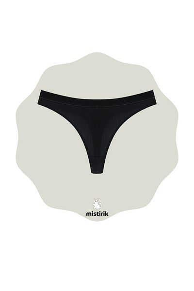 MİSTİRİK Paulo Model - Pastel Black String Panties with Ribbed and Flexible Soft Fabric