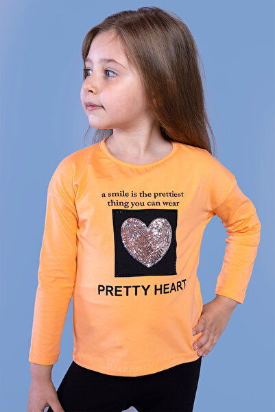 Toontoy Tricou B cu imprimeu cu broderie cu paiete pentru fete