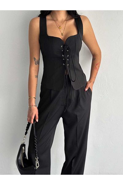 ZF BUTİK Set aus Weste und Hose aus Premium-Stoff – Schnürung vorne