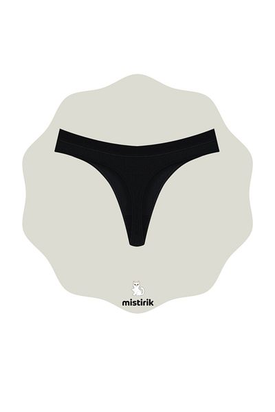 MİSTİRİK Paulo Model - Pastel Black String Panties with Ribbed and Flexible Soft Fabric