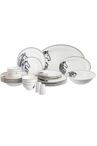 HIC Porcelain Dinner Set With Black and Gold Design 29 piece