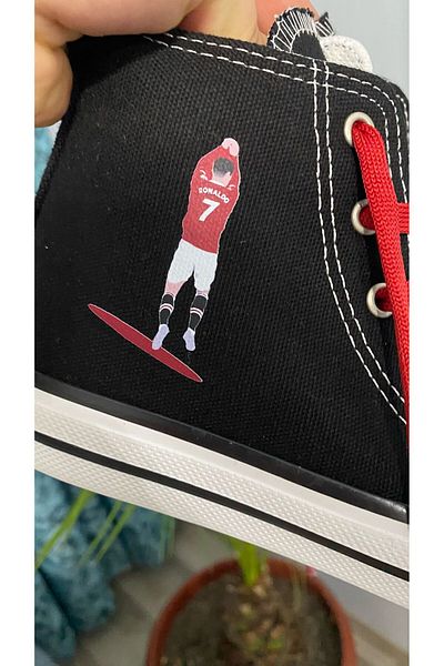 DECİSİVE STORE Ronaldo Cr7 Si̇u Printed Black and White High Top Sneakers Sneakers