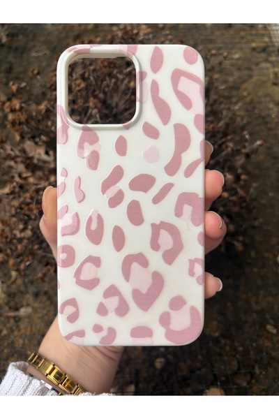 OVADA İphone 15 Pro Max Uyumlu Pembe Leopar Desenli Içi Kadife Kabartma Baskı...