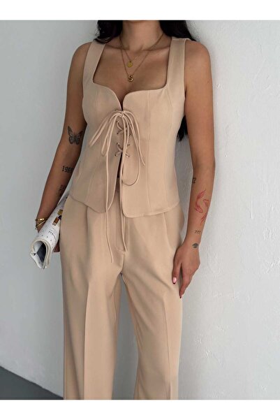 ZF BUTİK Set aus Weste und Hose aus Premium-Stoff – Schnürung vorne