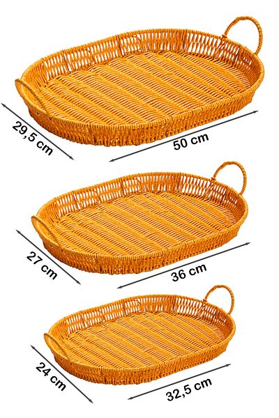 Porsima 708-A Oval 3-Piece Wicker Basket Set - Home and Kitchen Organizer with Handles