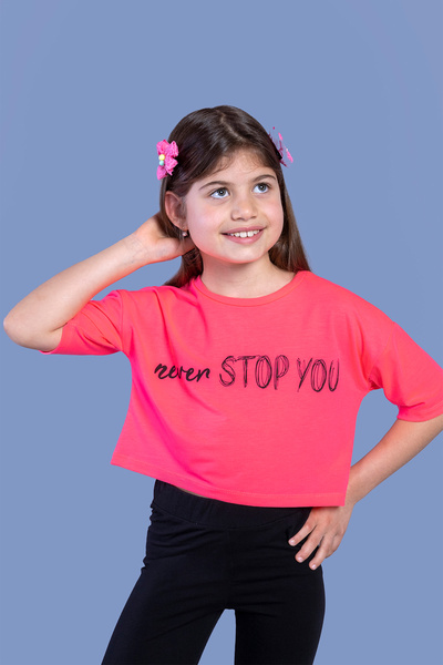 Toontoy Tricou crop cu mâneci scurte și imprimeu pentru fete