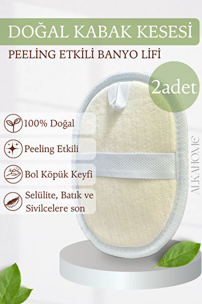 ALKA HOME Doğal Kabak Kesesi Organik 2li Banyo Lif Peeling Kabak Lifi Selülit...