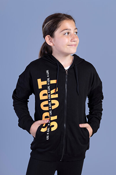 Toontoy Cardigan B cu imprimeu pentru fetiță cu glugă cu detaliu de buzunare ...