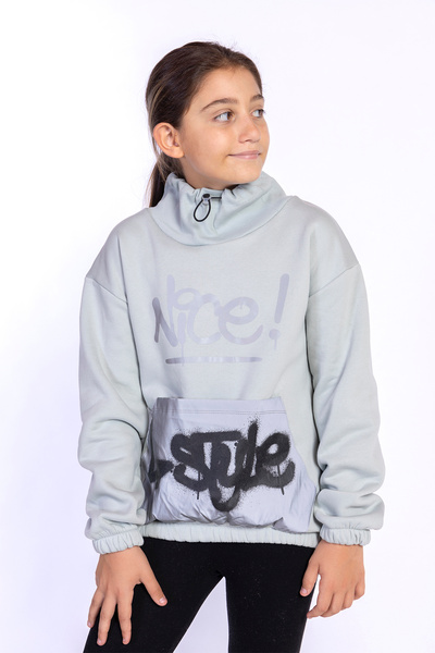 Toontoy Fată - Hanorac cu guler larg și buzunar cangur cu reflector tricou