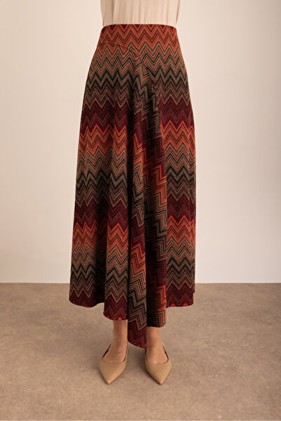 Aker Desenli Simli Verev Kuplu Örme Etek