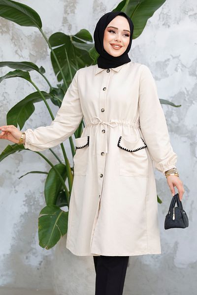 Neva Style Șapcă Hijab Bej - Cu nasturi, Model 91781BEJ