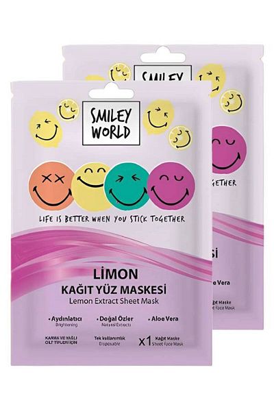 SMILEY WORLD Fun and Refreshing Skin Care with Smiley Patterned Grimace Face Mask (2 Pieces)