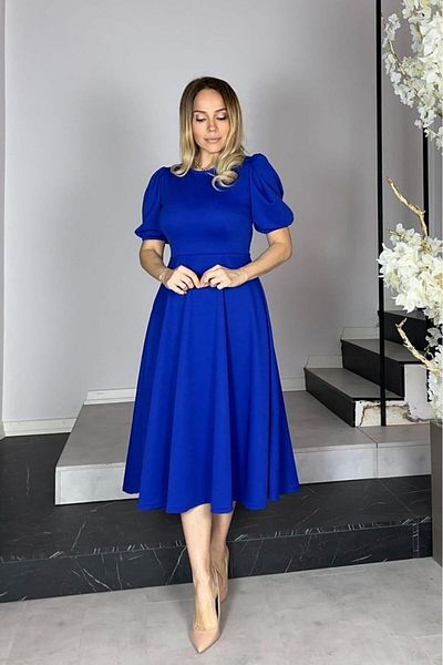 gesmoda Rochie evazată cu mânecă cu balon albastru - G1280