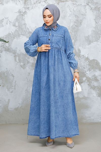 Neva Style Blugi cu nasturi Rochie Hijab Albastru Inchis 19138KM